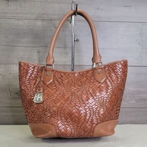 Cole Haan Woven Leather Tote in Cognac Brown